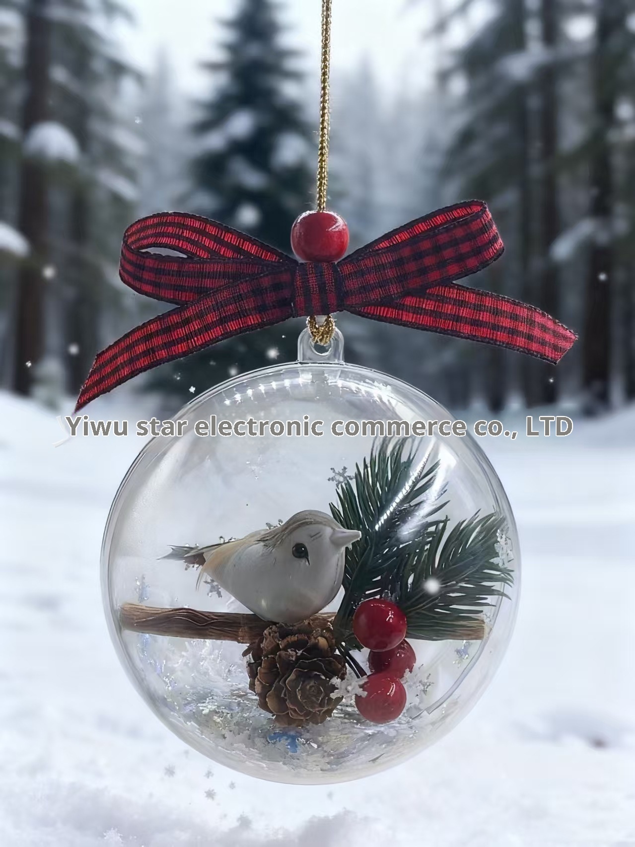 Lillian Cross-Border Tree Ornaments Transparent 3D Red Simulation Robin Bird Decoration Ball Christmas_voghion.com