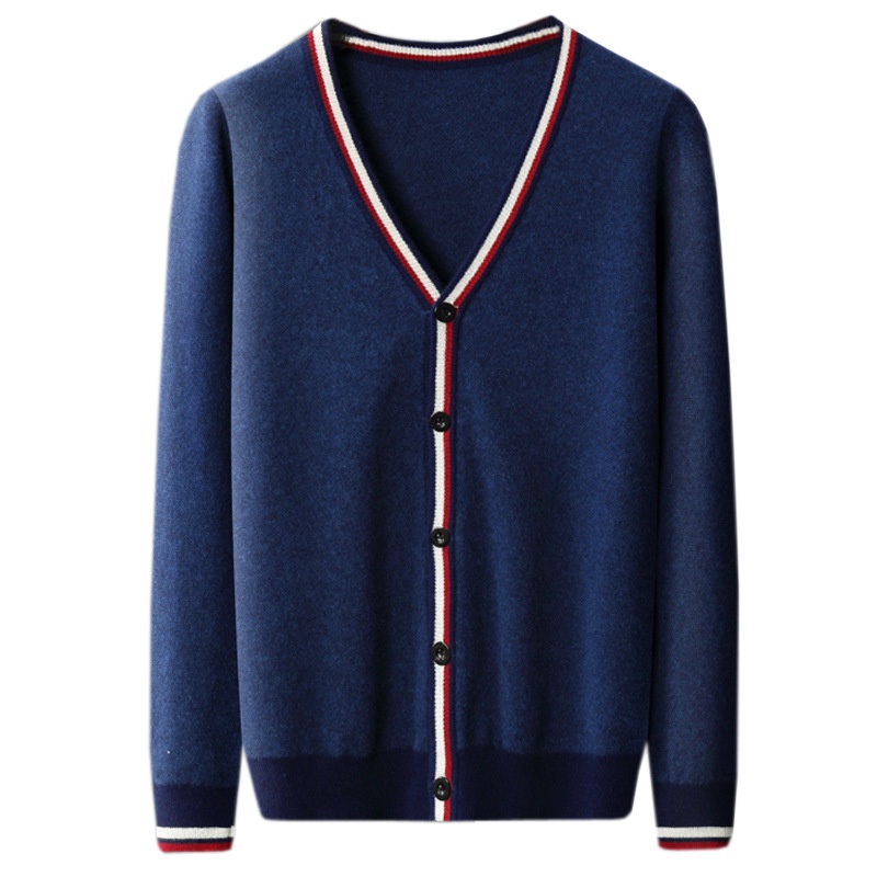 Ragazzo Ragazzo Autunno Inverno Cardigan in lana di medio spessore con scollo a V da uomo Color-Block Sho Maglione a maniche lunghe Giacca casual ampia Base_voghion.com