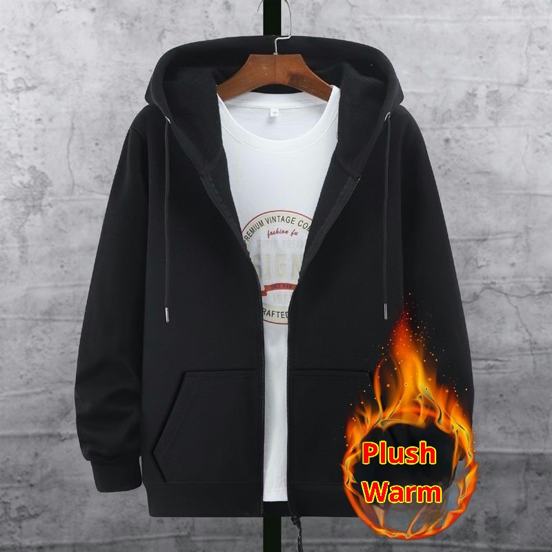 boy Winter Fleece-Lined Thickened Hooded Cardigan Sweatshirt For Men New Trendy Versatile Warm Lamb Wool Jacket Men's Cotton_voghion.com