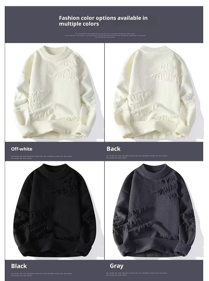 Maglione invernale da uomo alla moda, tinta unita, versatile, girocollo, manica lunga, strato di base spesso, stile giapponese, pigro_voghion.com