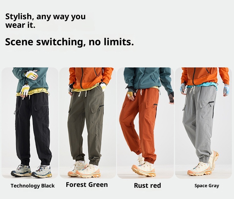 001 Outdoor lichtgewicht sport softshell voor heren en dames, lente en herfst trendy waterbestendige losse cargobroek, wandelen_voghion.com