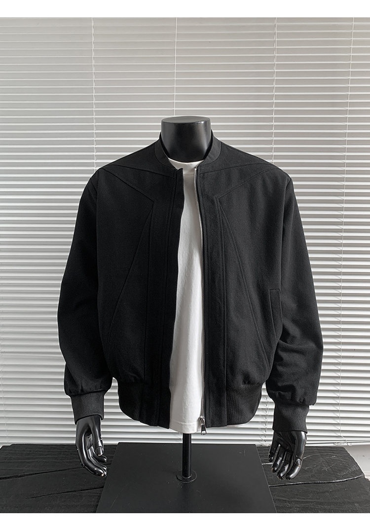 boy Black Warrior Heavy Canvas Flight Jacket Men's Autumn Bomber Inverted Triangle Silhouette Washed Vintage Cotton Coat_voghion.com