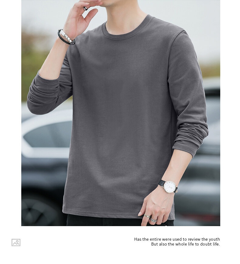 Maglietta a maniche lunghe primaverile e in puro cotone per uomo, scollo tondo, maglietta di base sottile, strato interno, felpa di alta qualità,_voghion.com