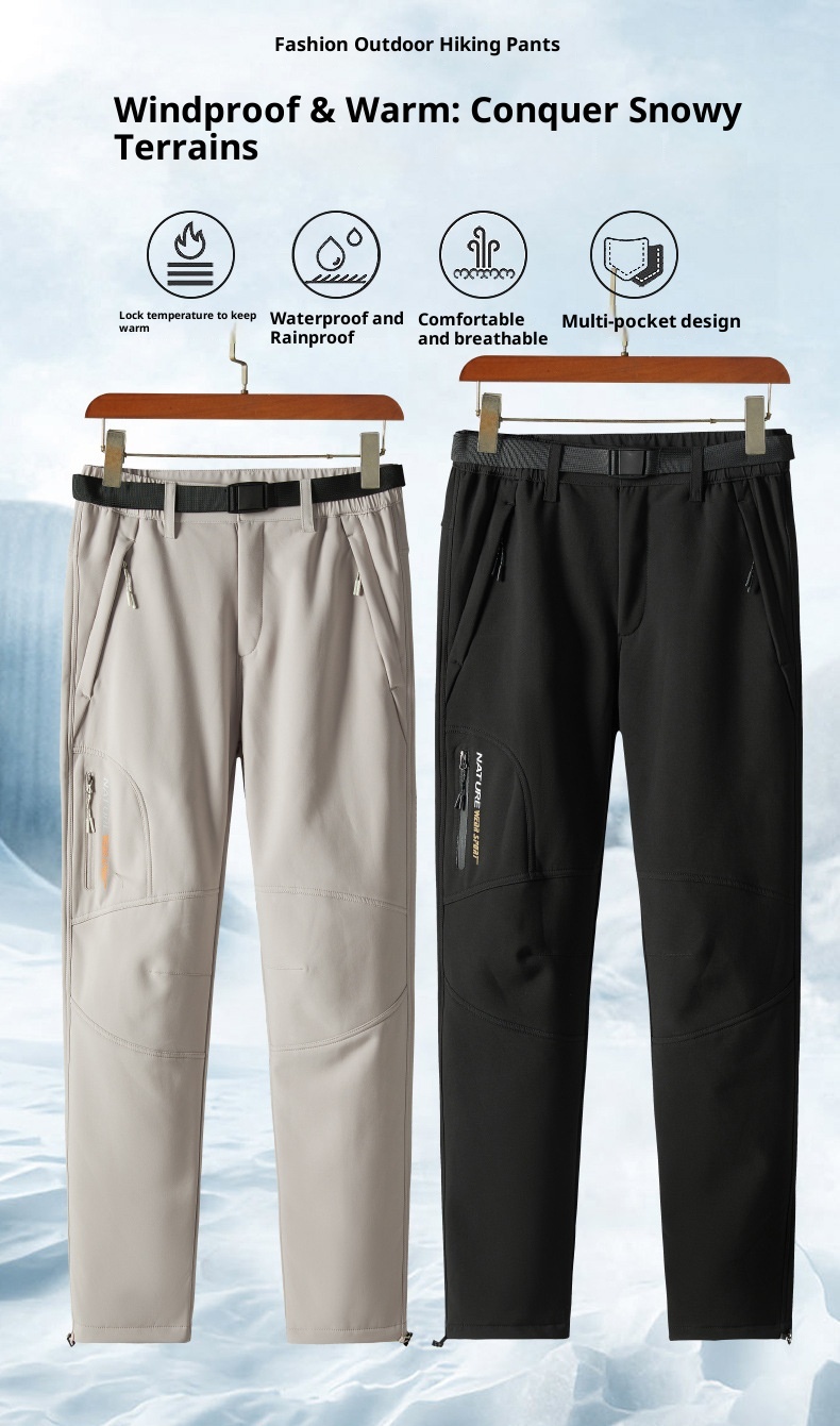 001 Winddichte und wasserdichte, mit Thermofleece gefütterte, dicke, lange Softshell-Wanderhose für Damen und Herren, Herbst und Winter_voghion.com