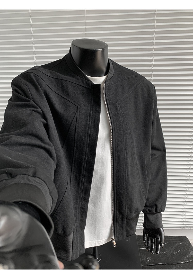 boy Black Warrior Heavy Canvas Flight Jacket Men's Autumn Bomber Inverted Triangle Silhouette Washed Vintage Cotton Coat_voghion.com