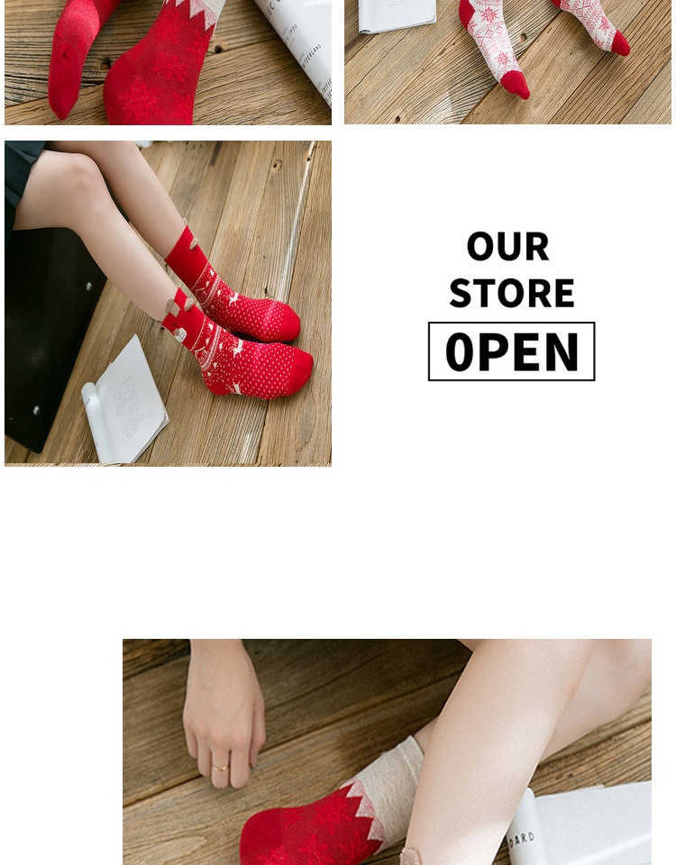 Lillian Herbst Winter Neue Weihnachts-Cartoon-Rentier-Socken für Damen, personalisierbar mit Sternzeichen und Jahreszahl, wadenlang, rot, Großhandel_voghion.com