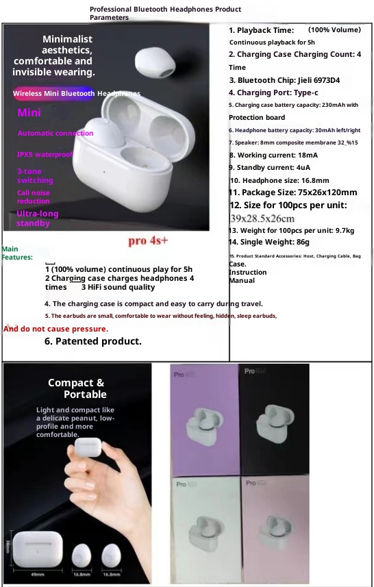 3c Grenzüberschreitender Direktverkauf ab Werk Por4SS Kleine Mini-Bluetooth-Kopfhörer Kompakt Kabellos Unsichtbar Zum Schlafen Tragen Nein_voghion.com