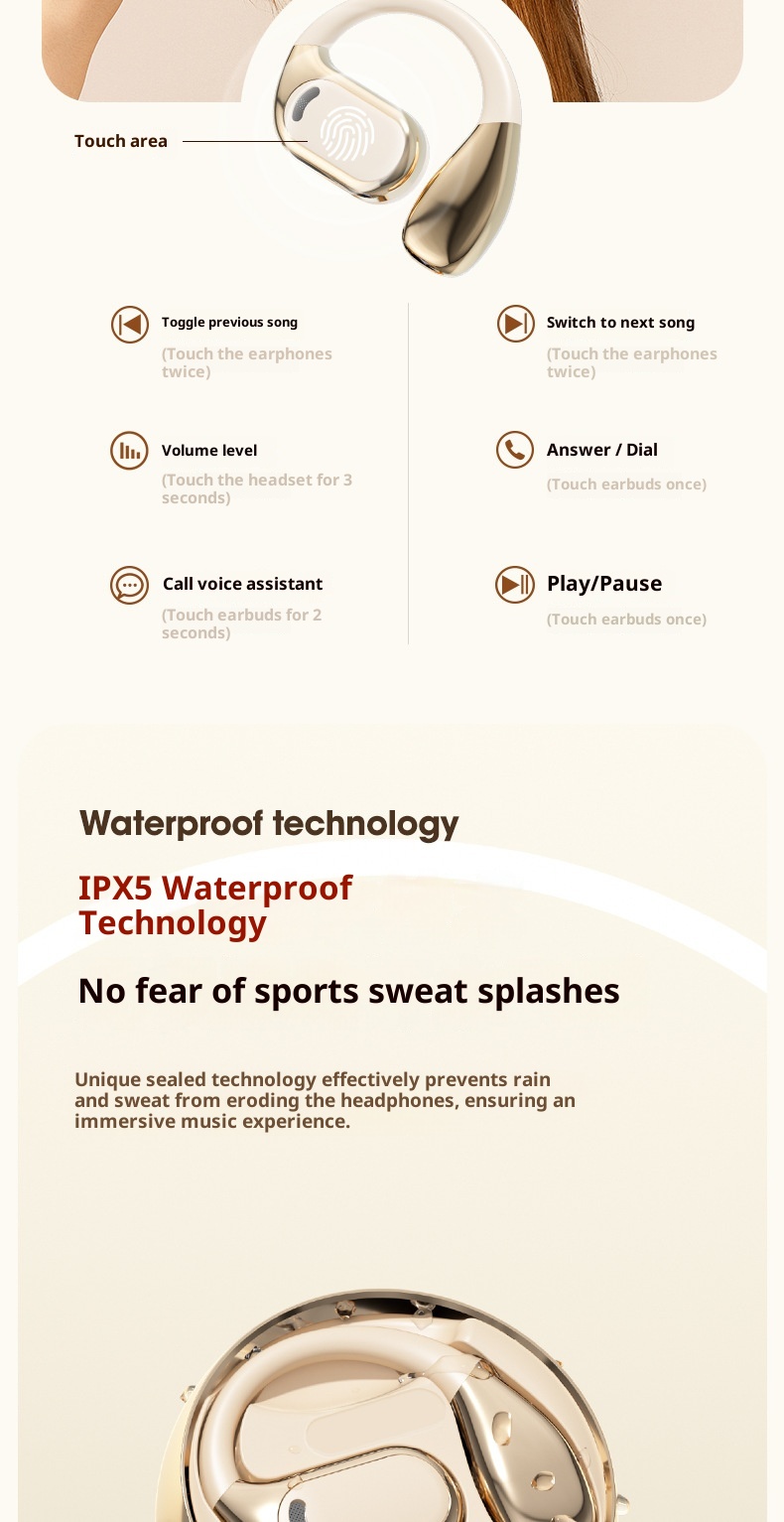 3c Cross-Border Hot M76 Hook Open Ear Non-In-Ear OWS Bone Conduction Wireless Bluetooth Earphone Color Display_voghion.com