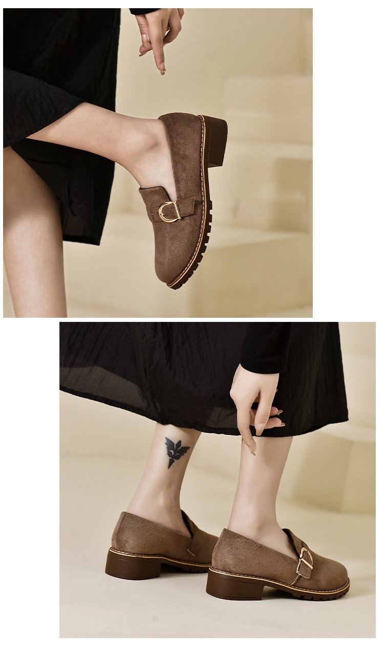 Plus size loafers voor vrouwen 2024 lente nieuwe mode riem gesp instappers suède oppervlak vierkante hak moeder schoenen_voghion.com