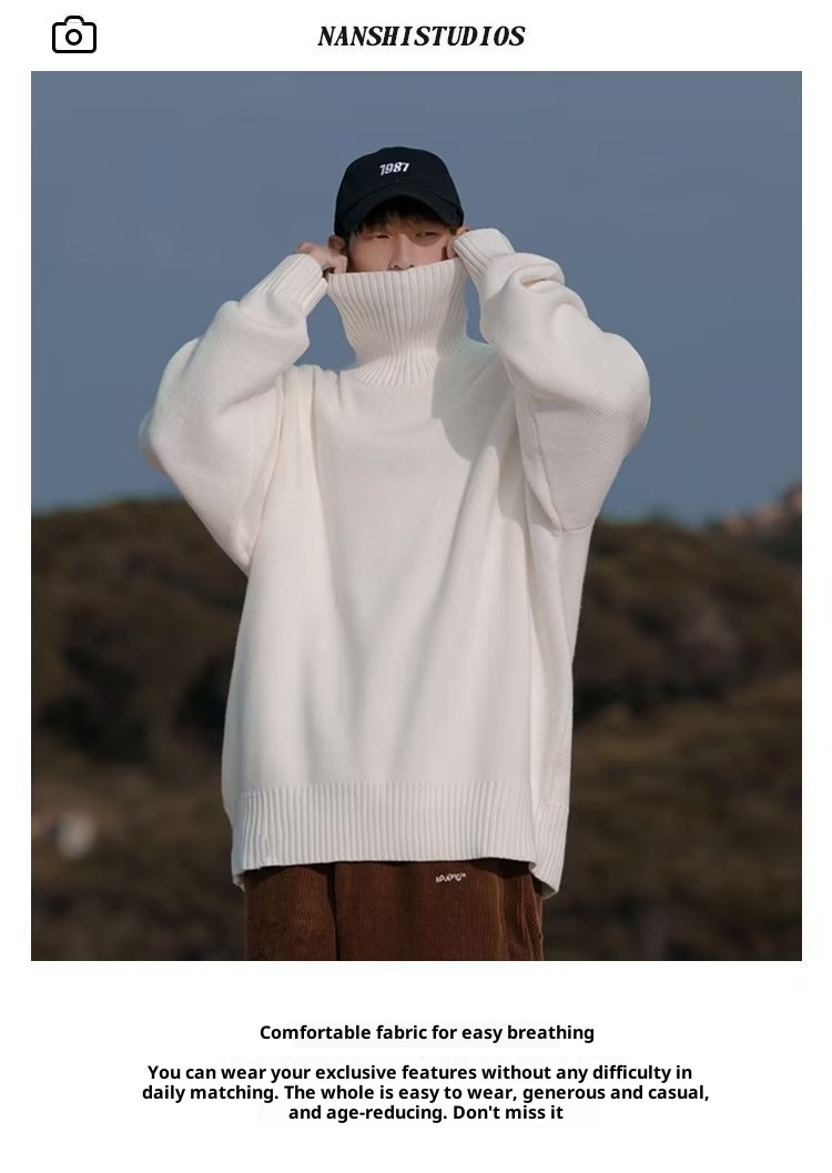 boy Turtleneck For Men Winter New Style Lazy High-End Feel Men's Base Shirt Thick Loose Inner Knitted Sweater_voghion.com