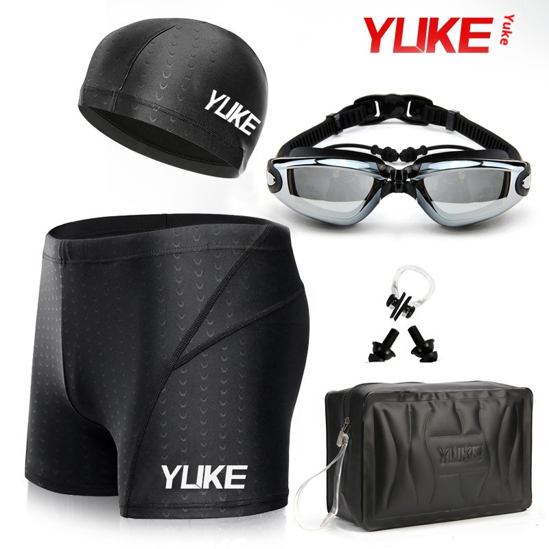 001 001 Men's And Set Adult Large Frame Electroplated Goggles Shark Skin Waterproof Swimming Trunks Package Wholesale_voghion.com