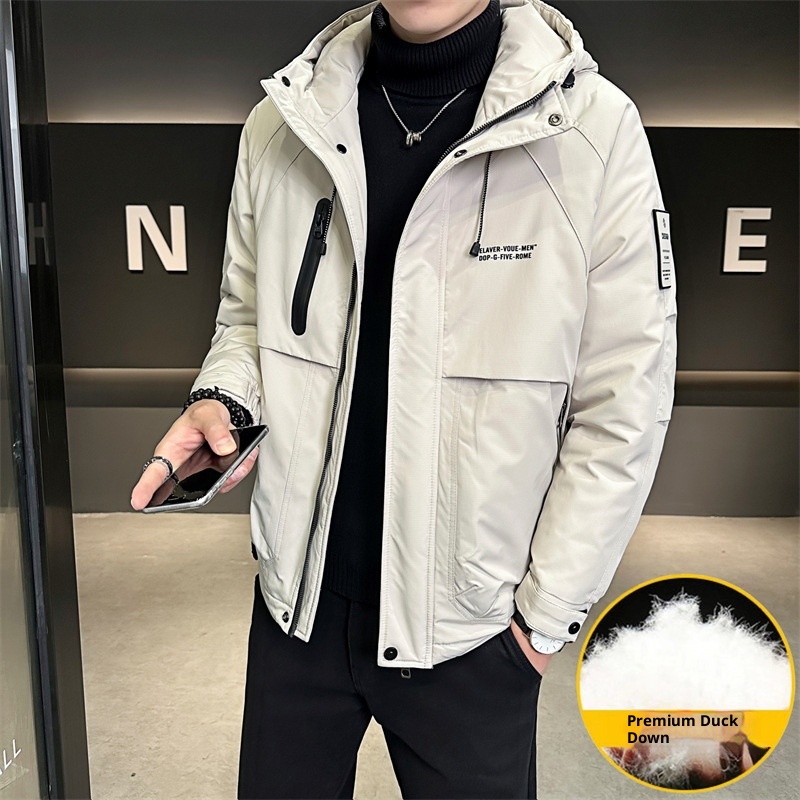 Winterdaunenjacke im gleichen Stil für Herren, trendige Marke, attraktive Kapuzenjacke, Arbeitskleidung, dicker, warmer Mantel_voghion.com