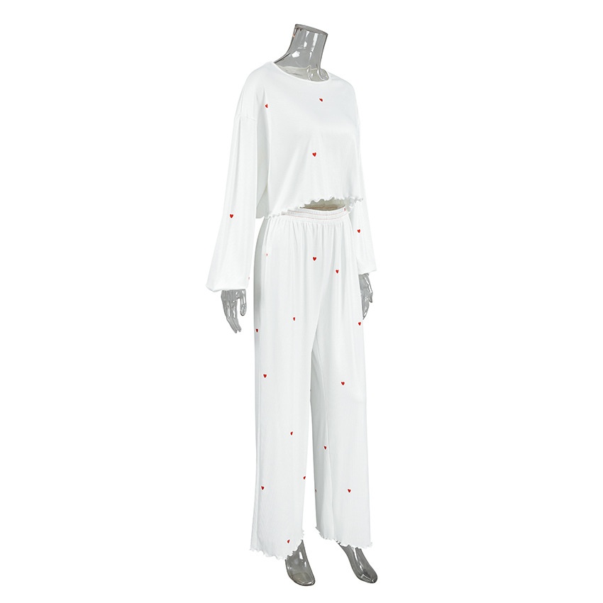 ChicShe 2025 Europäische und amerikanische Frühlings-Strick-Hausmode für Damen, Herzmuster-Ärmel, lange Hose, lockerer zweiteiliger Pyjama_voghion.com