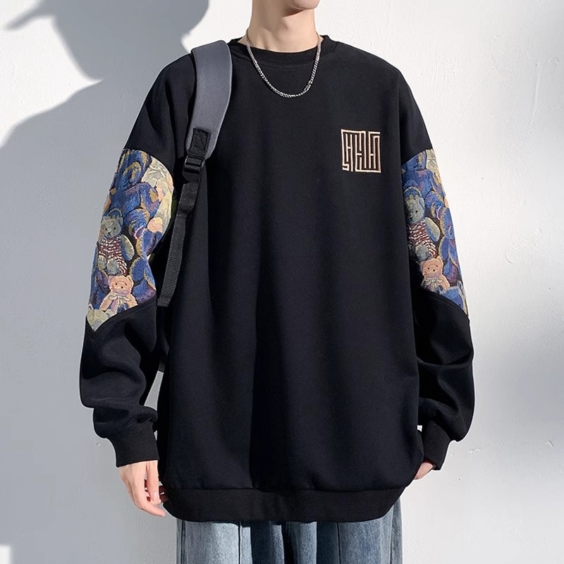 boy Embroidered Chinese Style Sweatshirt Long Sleeve T-Shirt Men's Spring Autumn 2023 New Pullover Trendy Brand Crew Neck_voghion.com