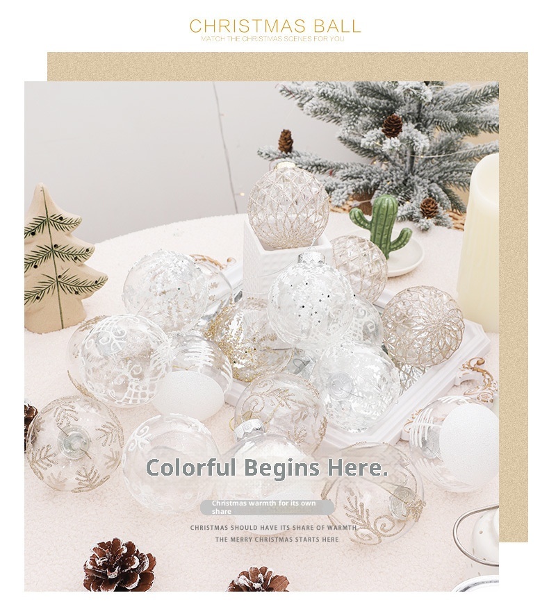 Decorazioni per l'albero di Natale con palline trasparenti in PET dipinte a mano da 8 cm/9 pezzi di Lillian Cross-Border_voghion.com