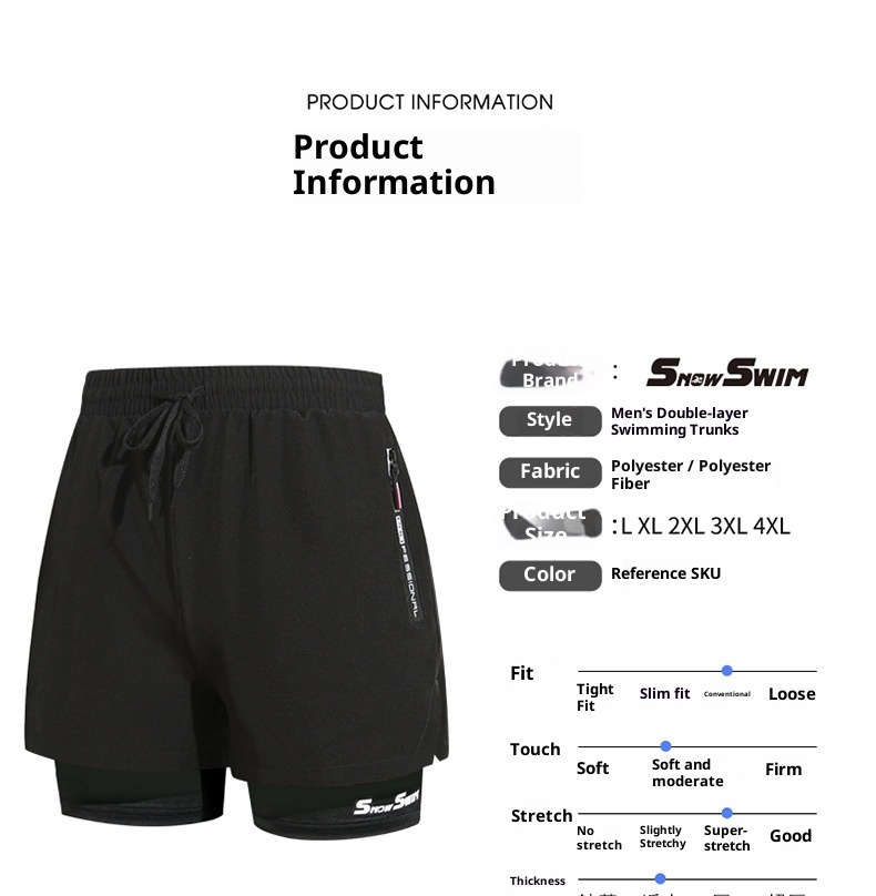001 001 Herren Doppellagige Badehose, schnelltrocknend, Anti-Peinlichkeits-Badehose, Strandshorts, Badebekleidung für heiße Quellen, Set_voghion.com