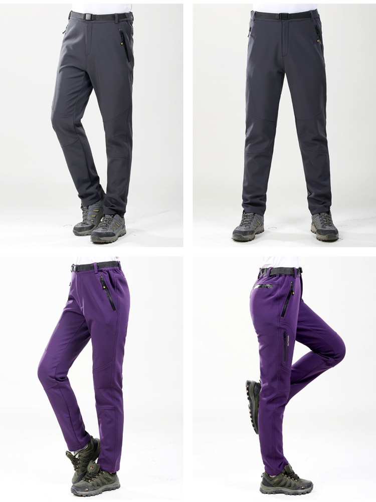001 Winter Fleece-Lined For Men Women, Windproof And Waterproof, Hiking Pants, Couples' Warm Softshell Pants_voghion.com