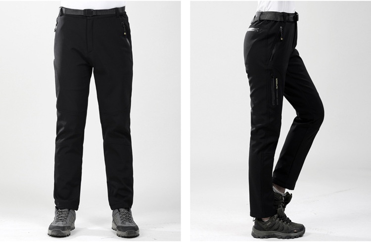 001 Winter Fleece-Lined For Men Women, Windproof And Waterproof, Hiking Pants, Couples' Warm Softshell Pants_voghion.com