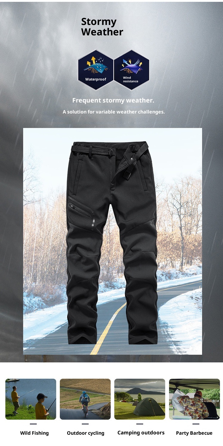 001 Outdoor Sports Casual Softshell For Men, Autumn Winter Fleece-Lined Thickened Warm Hiking Pants, Waterproof And_voghion.com