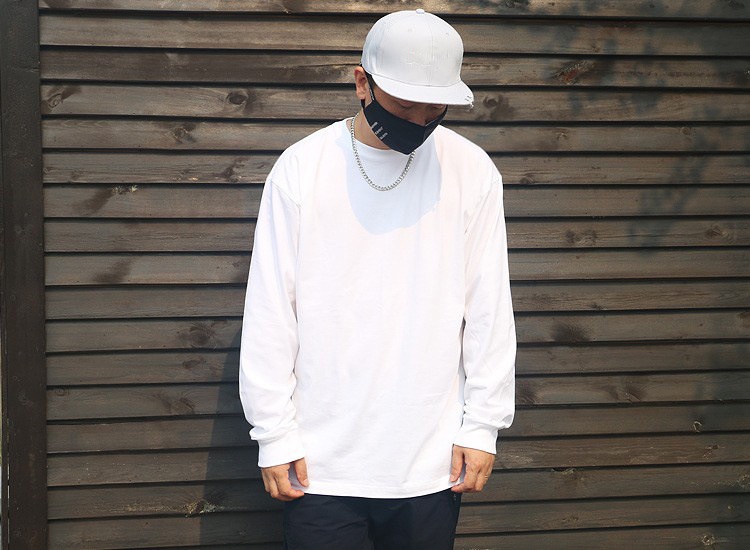 T-shirt unisexe à manches longues, col rond, 250 g, en pur coton japonais épais, coupe ample, sans coutures, fond blanc._voghion.com