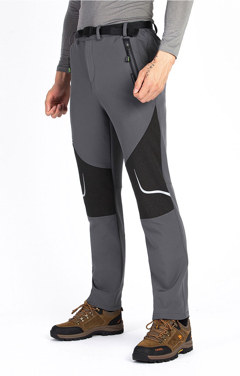 001 Plus Size Men's Outdoor Fleece Skiing Hiking Autumn Winter Thickened Warm Waterproof Wear-resistant Soft Shell Pants_voghion.com