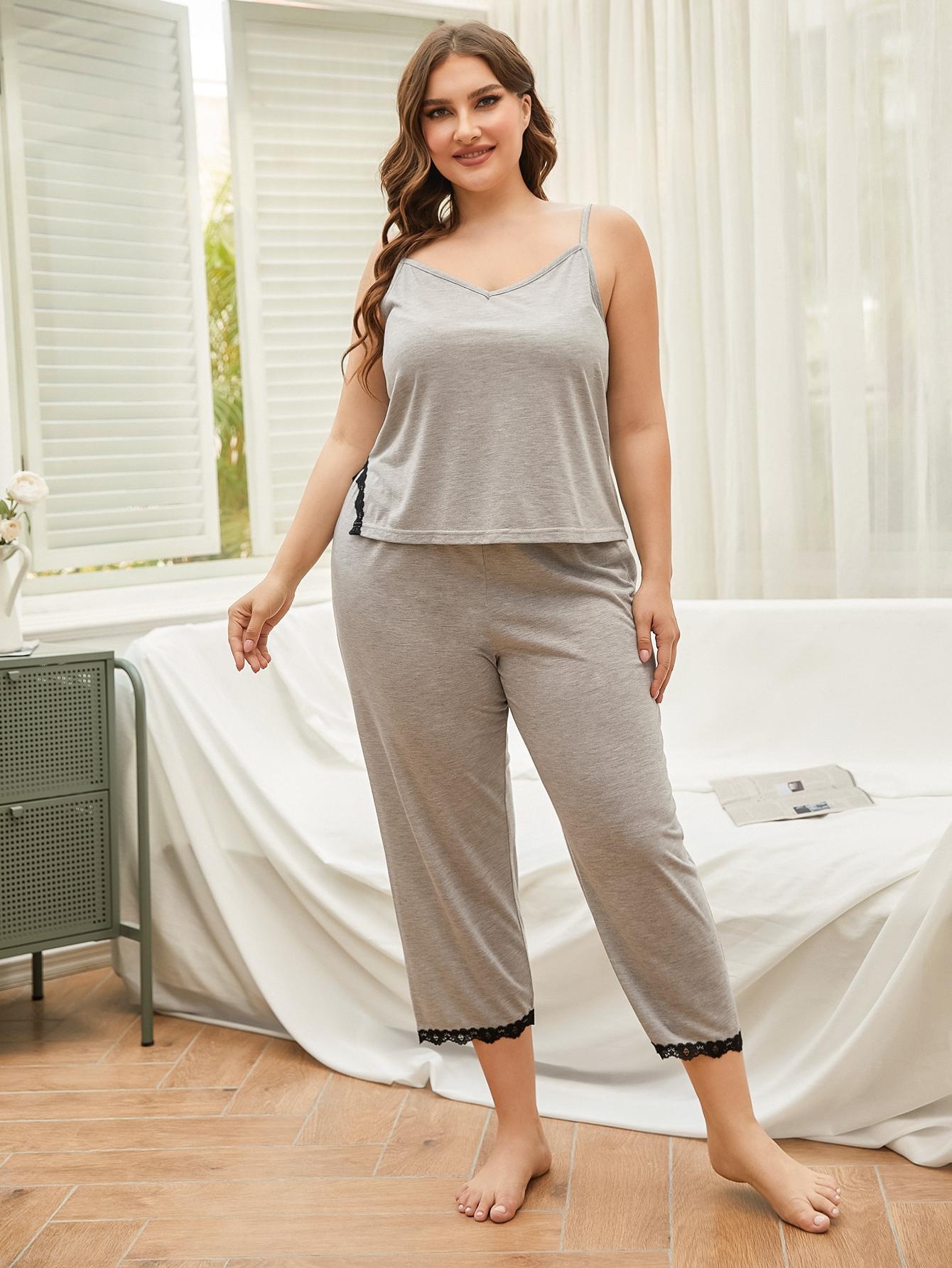 Chemise de nuit à carreaux ChicShe européenne et américaine Cro-Border grande taille pour femmes, été, 100 kg, MM, deux pièces, vêtements d'intérieur_voghion.com