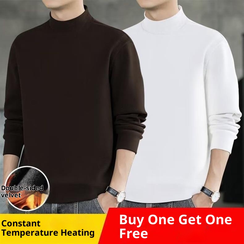 Thermofleece-Sweatshirt für Jungen, Herbst 2024, halbhoher Kragen, lockeres Langarmshirt, wärmendes Basic-Shirt, Herren-Jugendtrend_voghion.com