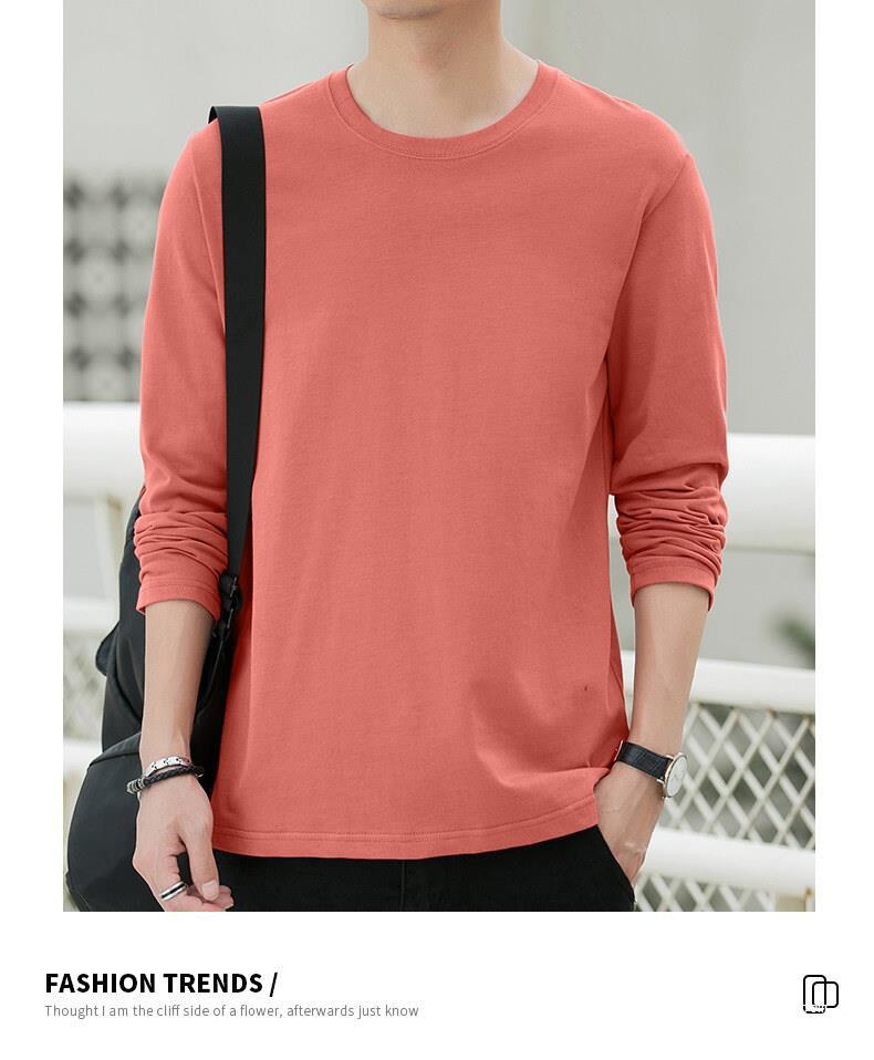 Maglietta a maniche lunghe primaverile e in puro cotone per uomo, scollo tondo, maglietta di base sottile, strato interno, felpa di alta qualità,_voghion.com