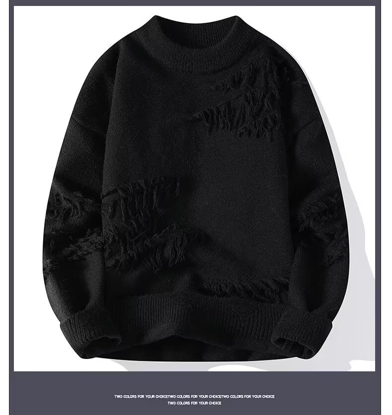 Maglione invernale da uomo alla moda, tinta unita, versatile, girocollo, manica lunga, strato di base spesso, stile giapponese, pigro_voghion.com