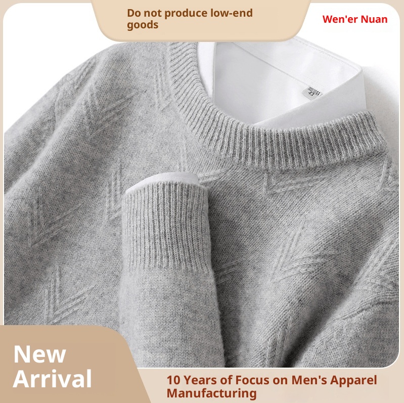 ragazzo ragazzo ragazzo autunno inverno nuovo 100% lana da uomo maglione girocollo caldo spesso camicia di base lavorata a maglia casual_voghion.com