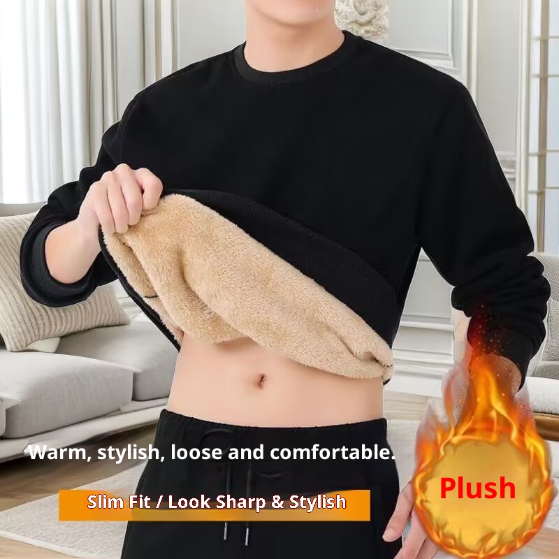 Felpa termica in lana di agnello per uomo, girocollo versatile, taglie forti, foderata in pile, ispessita, nuovo stile autunno inverno,_voghion.com