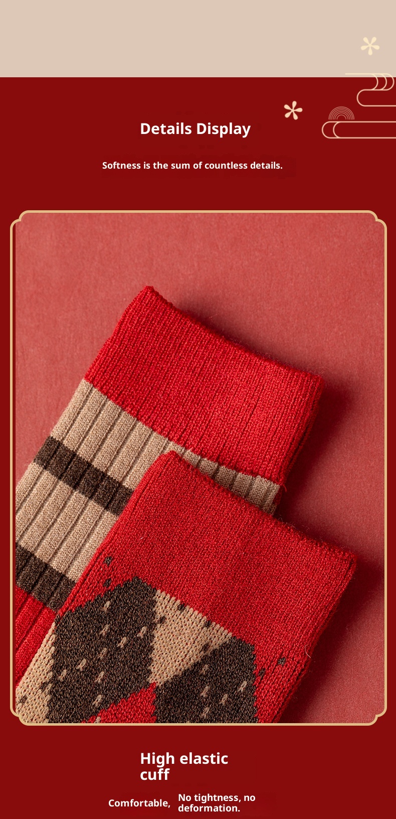 Lillian Damen Herbst Winter Wadenlange Kaschmir-Weihnachtssocken Sternzeichen Trend Rote Wollsocken_voghion.com