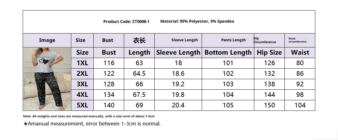 ChicShe Europäische und amerikanische grenzüberschreitende, heiß begehrte Hauskleidung aus Milchseide mit kurzen Ärmeln und langen Hosen in Übergrößen für Damen_voghion.com
