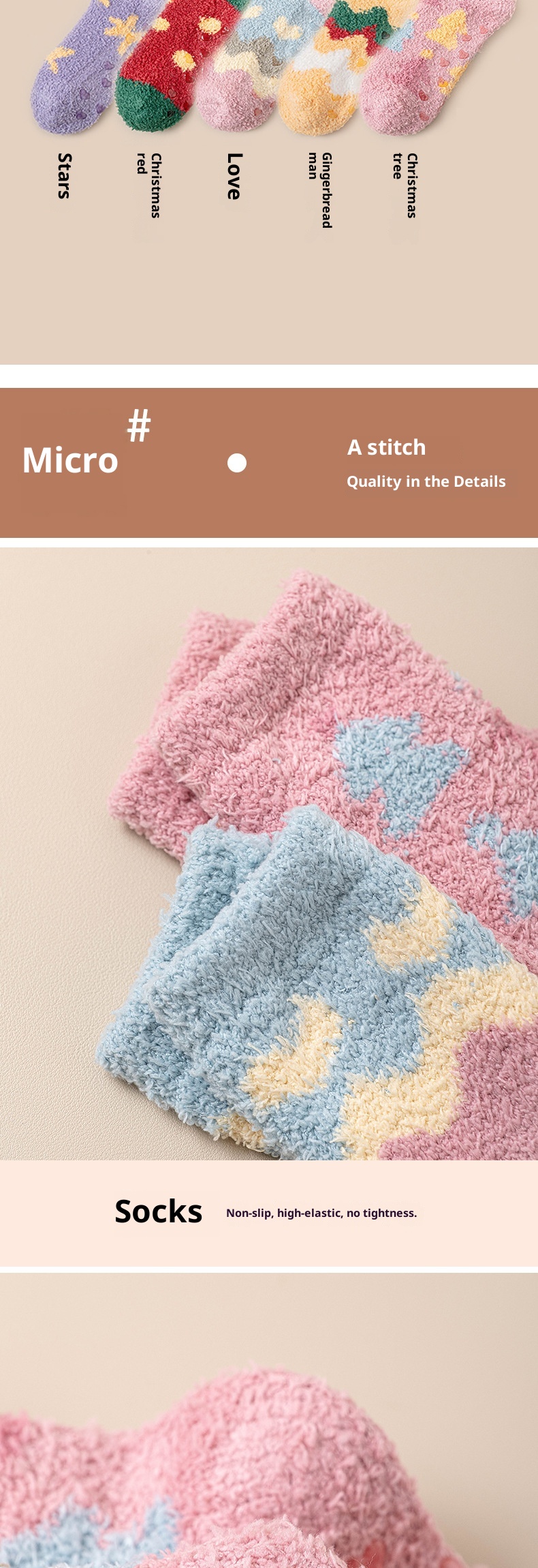 Lillian Christmas Socks For Women, Thickened Coral Fleece Warm Mid-Calf, Autumn And Winter Fleece-Lined Sleep Non-Slip Floor_voghion.com