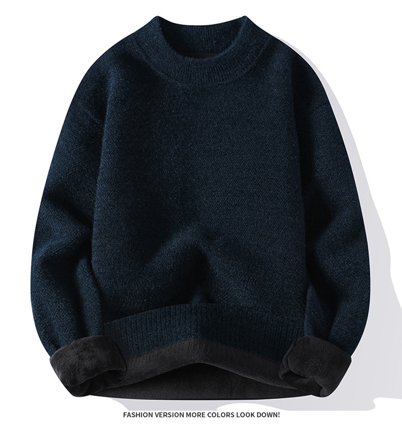 Maglione a collo alto da uomo all'ingrosso, foderato in pile, spesso, tinta unita, vestibilità ampia, casual, pile integrato, caldo_voghion.com