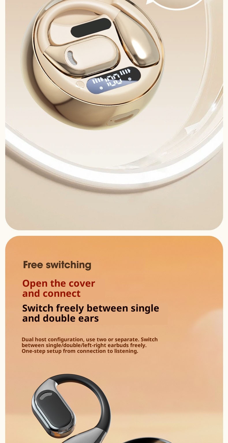 3c Cross-Border Hot M76 Hook Open Ear Non-In-Ear OWS Bone Conduction Wireless Bluetooth Earphone Color Display_voghion.com