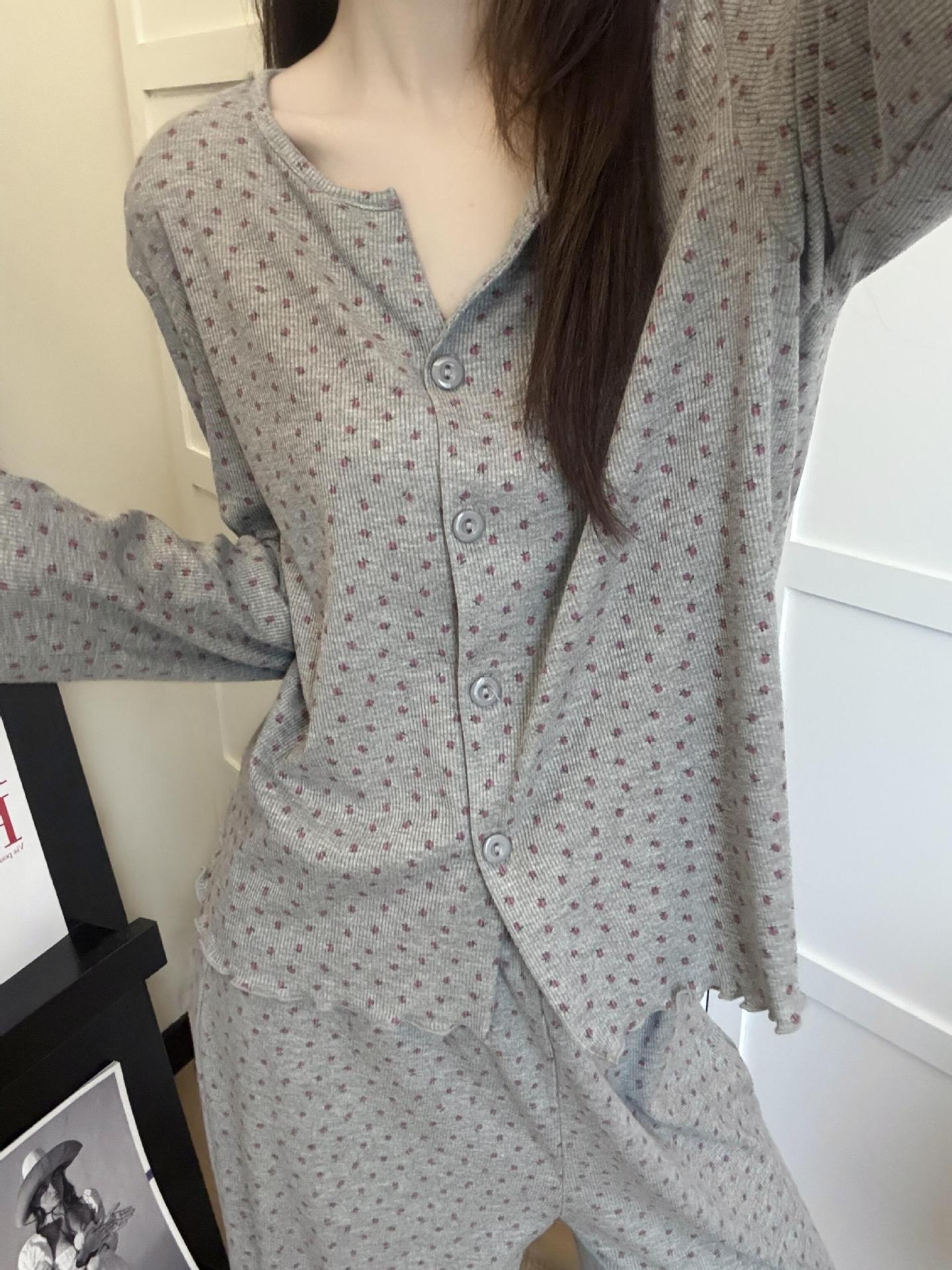 Pigiama da donna in puro cotone, delicato sulla pelle, con stampa floreale in stile coreano ChicShe, cardigan lungo primaverile e autunnale_voghion.com