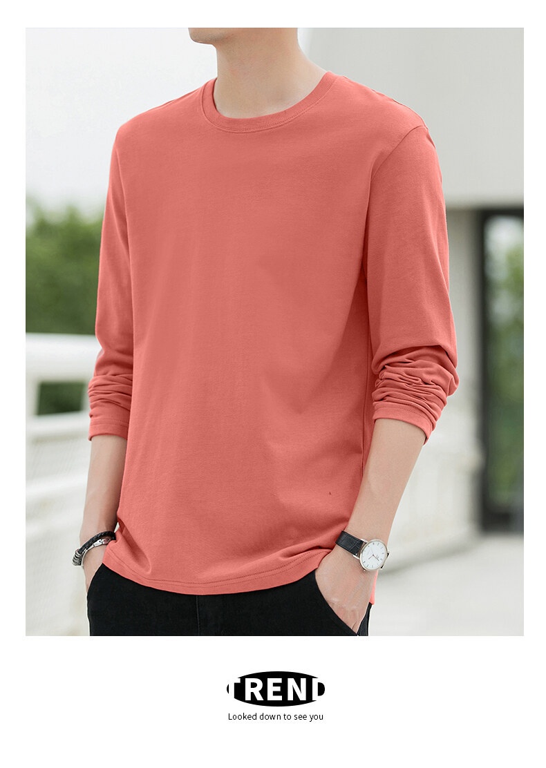 Maglietta a maniche lunghe primaverile e in puro cotone per uomo, scollo tondo, maglietta di base sottile, strato interno, felpa di alta qualità,_voghion.com