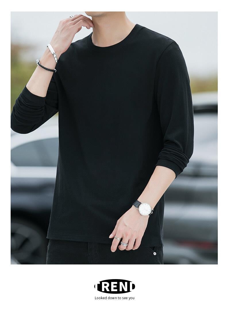 Maglietta a maniche lunghe primaverile e in puro cotone per uomo, scollo tondo, maglietta di base sottile, strato interno, felpa di alta qualità,_voghion.com