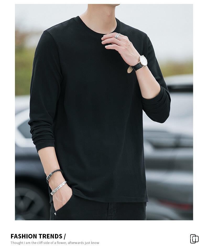 Maglietta a maniche lunghe primaverile e in puro cotone per uomo, scollo tondo, maglietta di base sottile, strato interno, felpa di alta qualità,_voghion.com