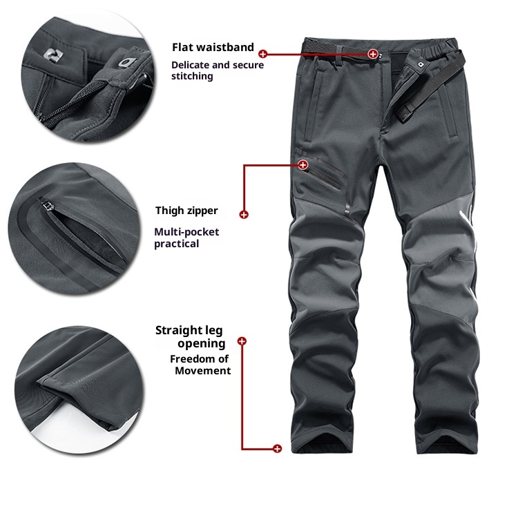 001 Outdoor Sports Casual Softshell For Men, Autumn Winter Fleece-Lined Thickened Warm Hiking Pants, Waterproof And_voghion.com