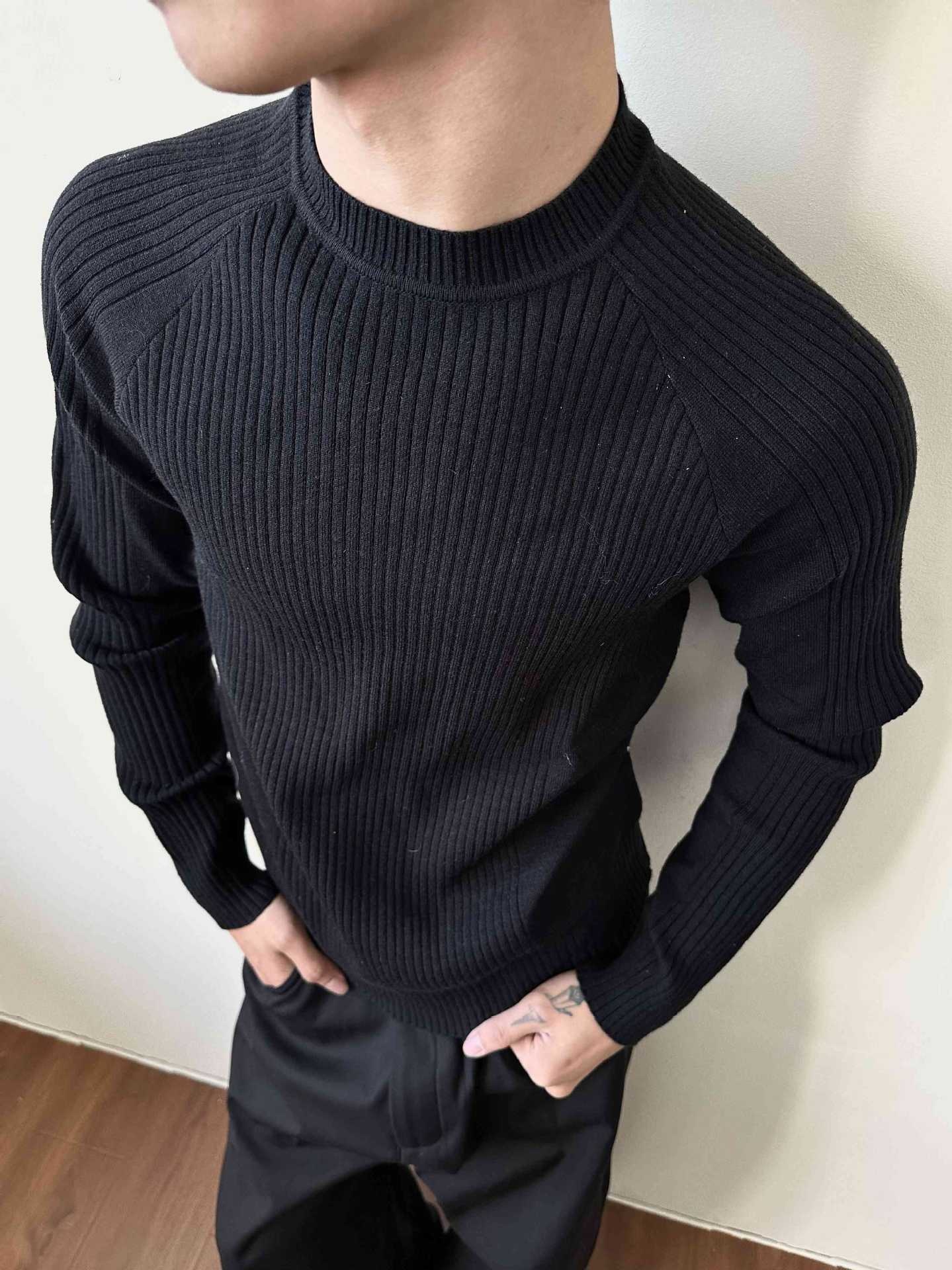 ragazzo MADEEXTREME Maglione largo a coste Old Money Slim Fit Manica lunga Strato base Girocollo Unisex_voghion.com