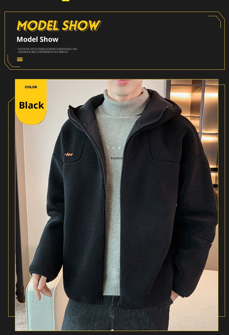 boy Lamb Wool Plush For Men, Autumn 2024 New Style, Particle Fleece Winter Coat, Trendy Brand, Fleece-Lined And Thickened_voghion.com
