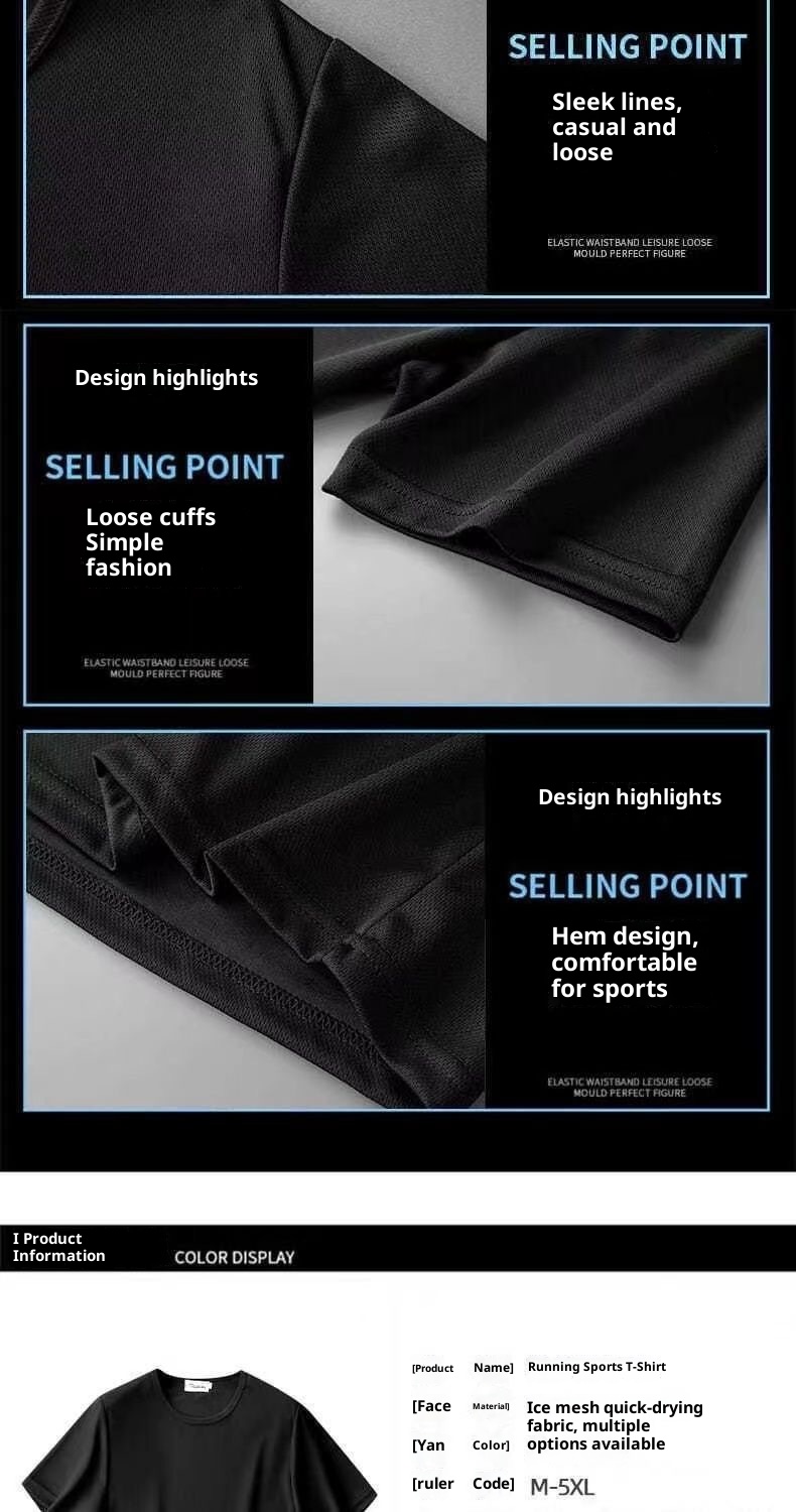 Maglietta corta da uomo in seta ghiacciata alla moda, mezza manica in tinta unita, scollo rotondo, maglietta sottile di grandi dimensioni per la mezza età_voghion.com