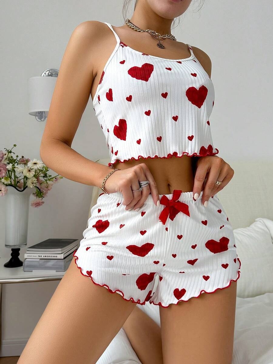 ChicShe Cross-Border Women's Homewear Heart Print Camisole Shorts Casual Ribbed Wearable European And American Style Pajamas_voghion.com