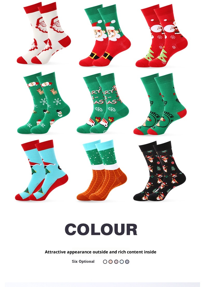 Lillian Cross-Border Haichin Neue wadenhohe Weihnachtssocken für Damen, europäische und amerikanische Designer-Baumwollsocken im Weihnachtsmann-Stil_voghion.com