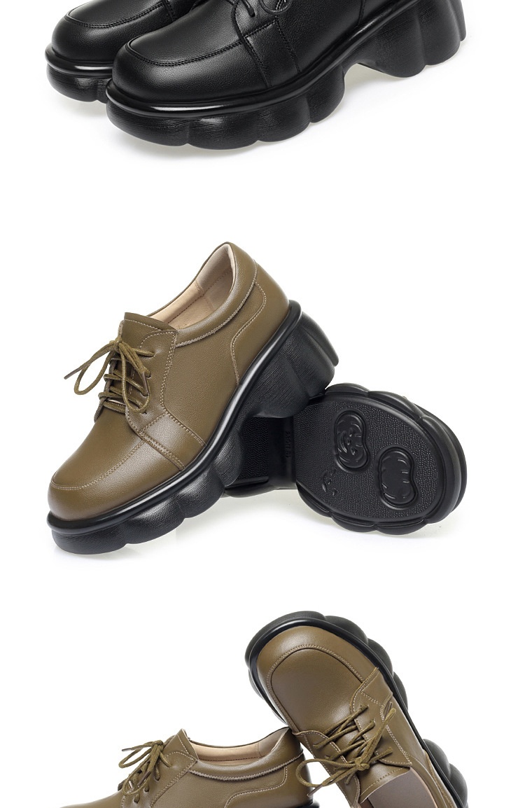 Mocassins femininos genuínos de sola grossa, estilo britânico, com salto baixo e cadarço, modelo primavera/outono 2024._voghion.com