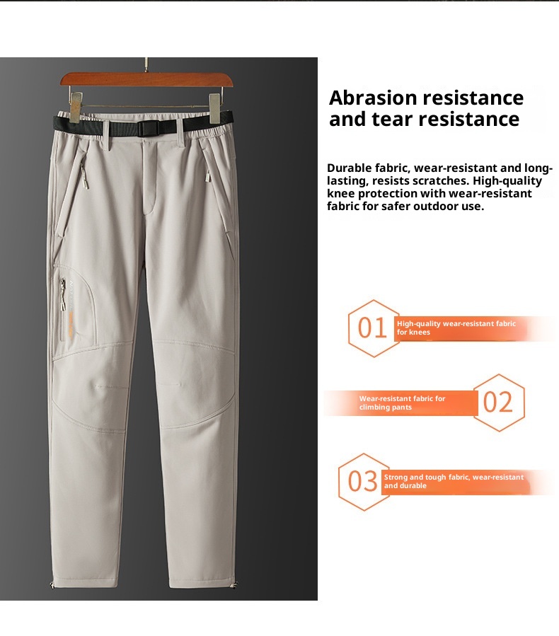 001 Winddichte und wasserdichte, mit Thermofleece gefütterte, dicke, lange Softshell-Wanderhose für Damen und Herren, Herbst und Winter_voghion.com