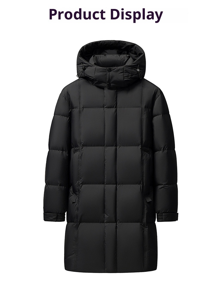 Winterjacke für Herren, Modell 2025: Lange, dicke, warme, weiße Daunenjacke mit Kapuze – perfekt für Männer mittleren Alters und Väter._voghion.com