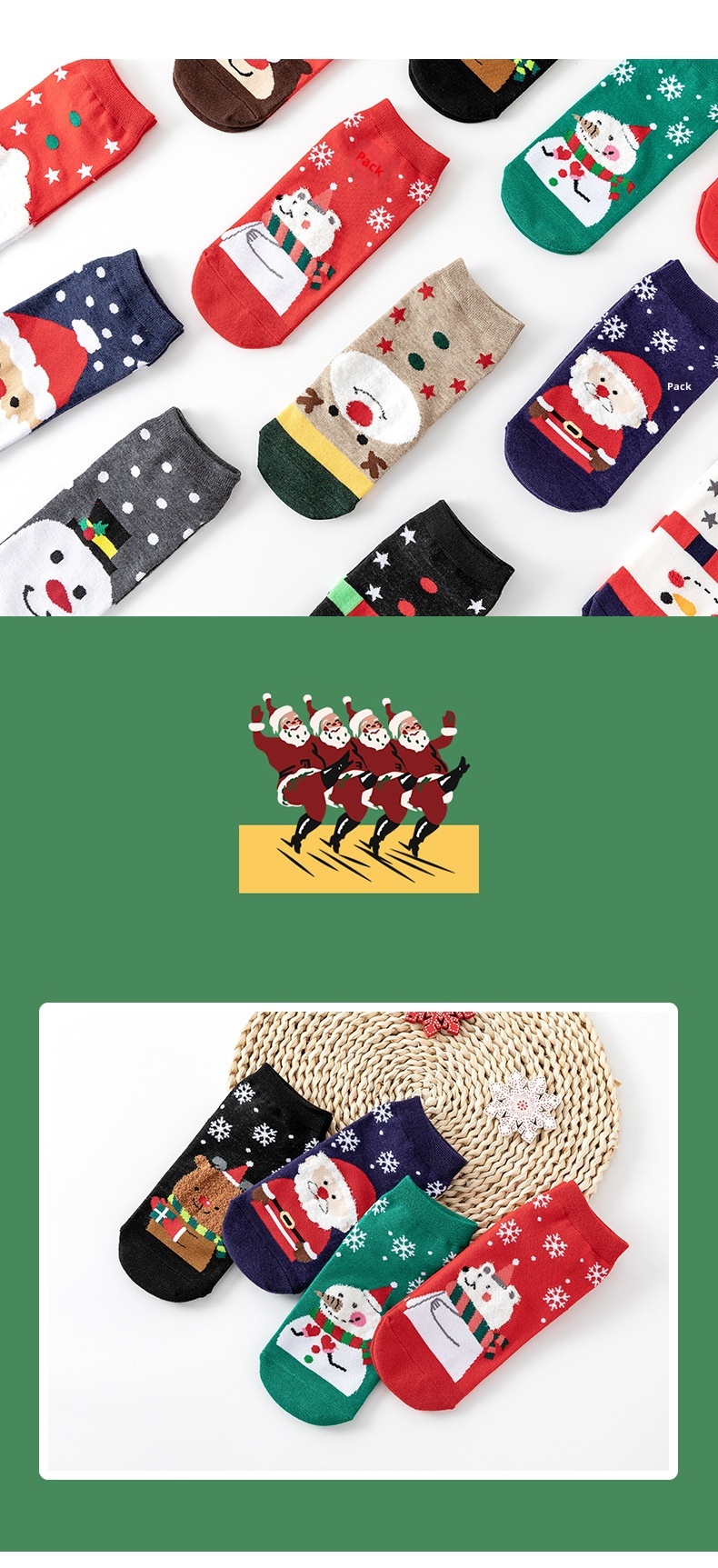 Lillian Women's Autumn Winter Cotton Cartoon 4 Pairs New Year Cute Japanese Style Christmas Short Socks_voghion.com